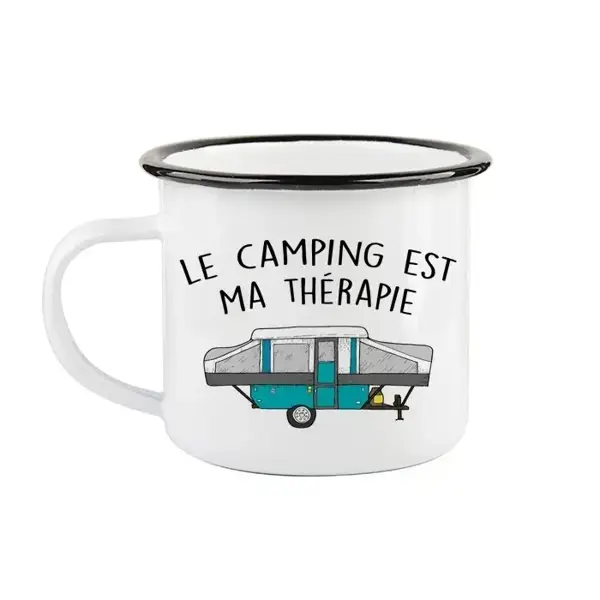 Tasse en émail ''Le camping est ma thérapie'' - FQCC