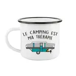 Tasse en émail ''Le camping est ma thérapie'' - FQCC Tasse en émail ''Le camping est ma thérapie'' - FQCC