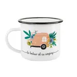 Tasse en émail ''le bonheur est au camping'' (rose) - FQCC Tasse en émail ''le bonheur est au camping'' (rose) - FQCC