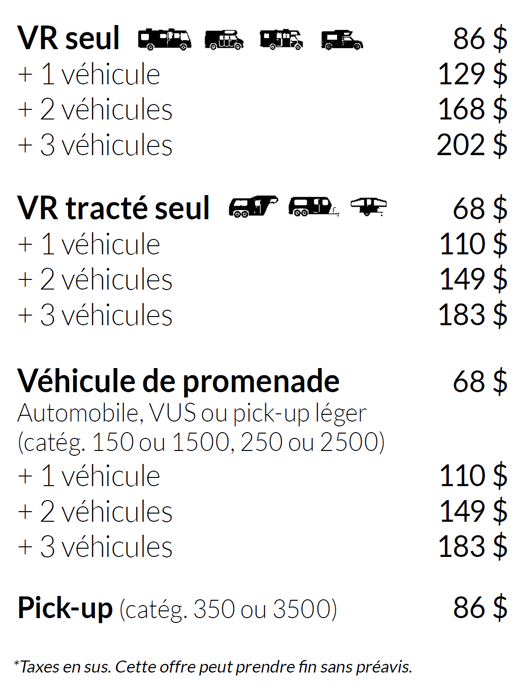 Tarifs 2025 Assistance routière FQCC